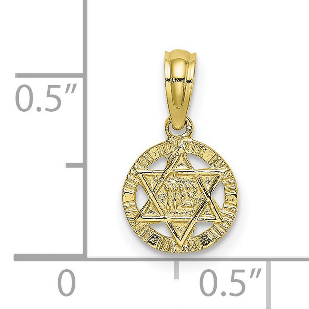 10k Yellow Gold Star of David Pendant with Hebrew Script and Textured Border