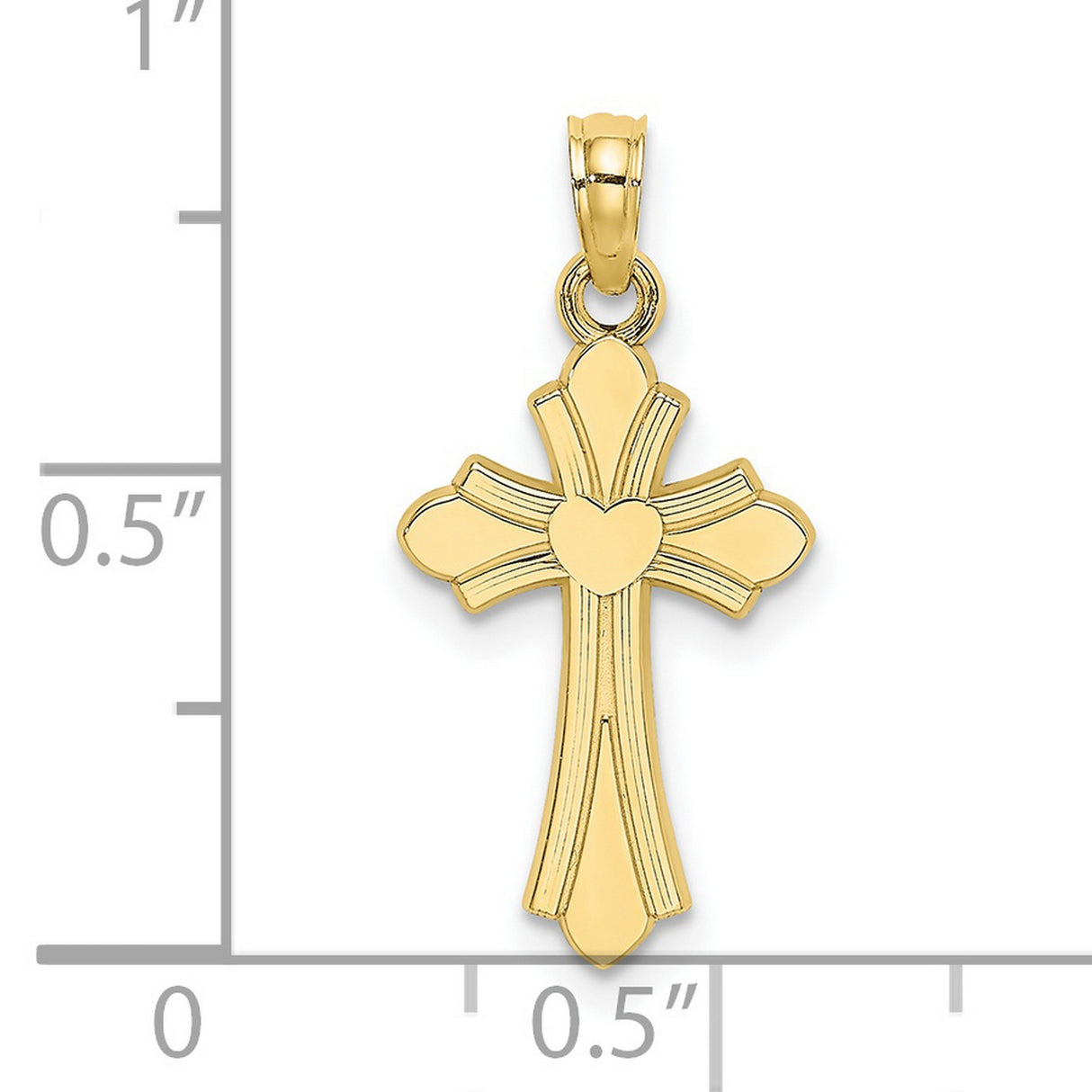 10k Yellow Gold Cross Pendant with Heart Design, Religious Charm for Men and Women