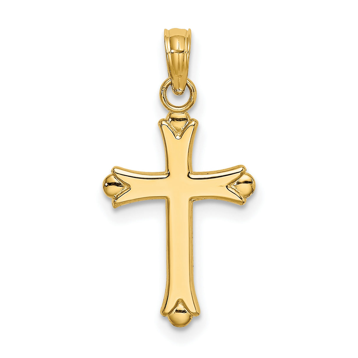 10k Yellow Gold Cross Pendant with Polished Finish and Beaded Tips, Faith Symbol Jewelry