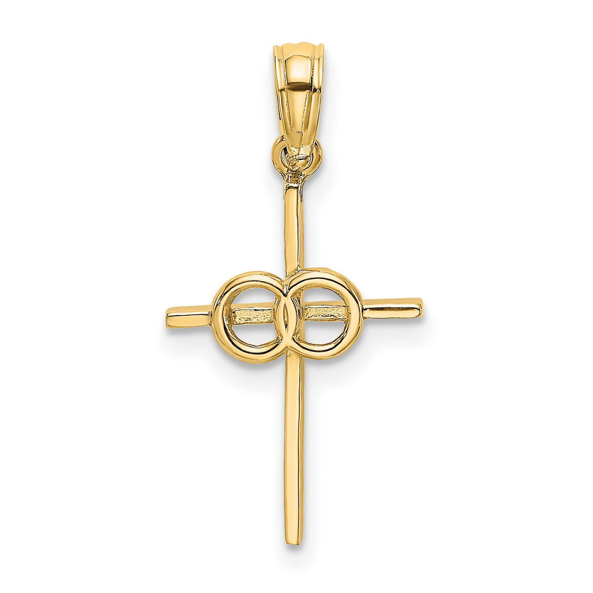 10k Yellow Gold Cross Pendant with Infinity Rings, Spiritual Unity and Faith Symbol