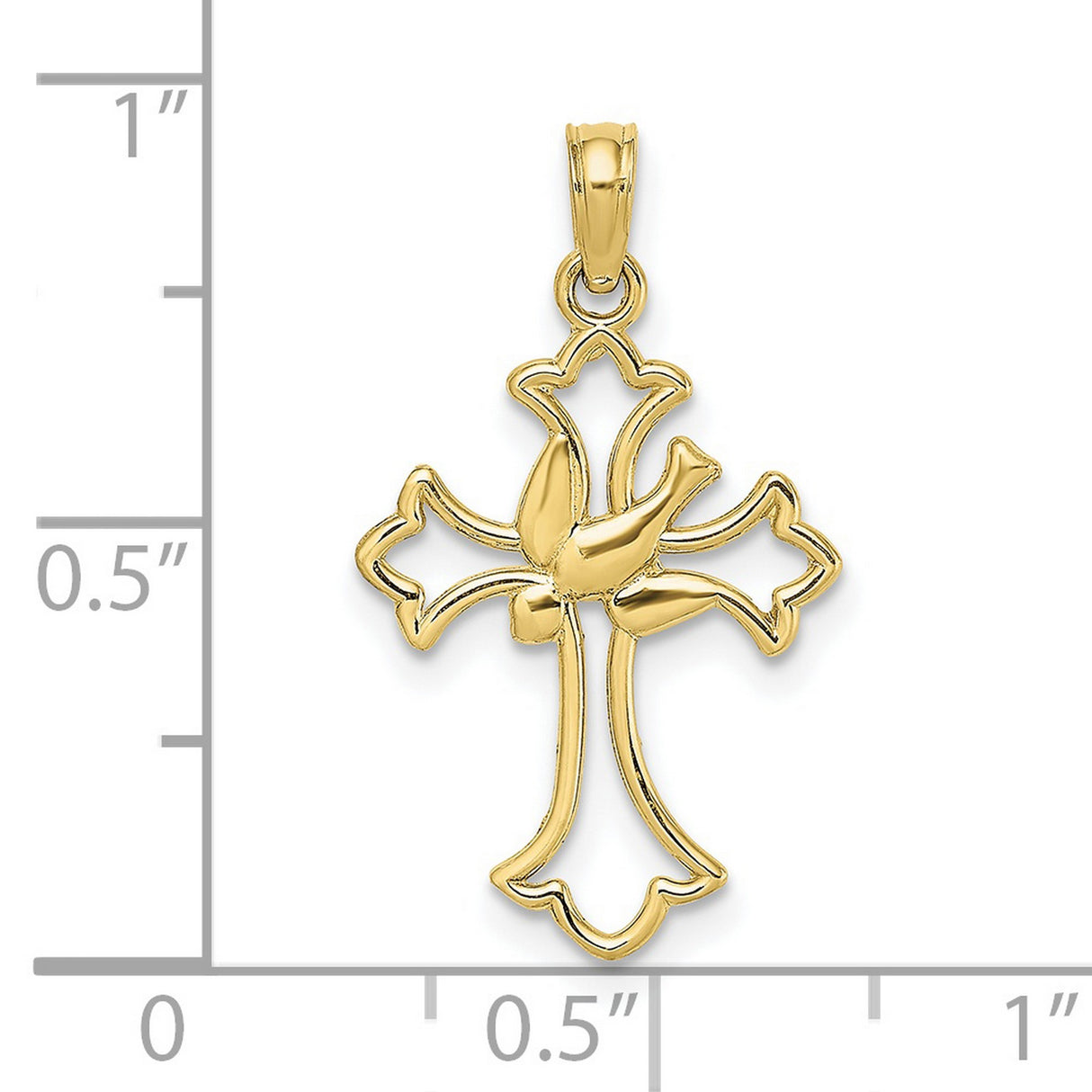 10k Yellow Gold Cross Pendant with Cut-Out Dove, Polished Religious Design for Men and Women