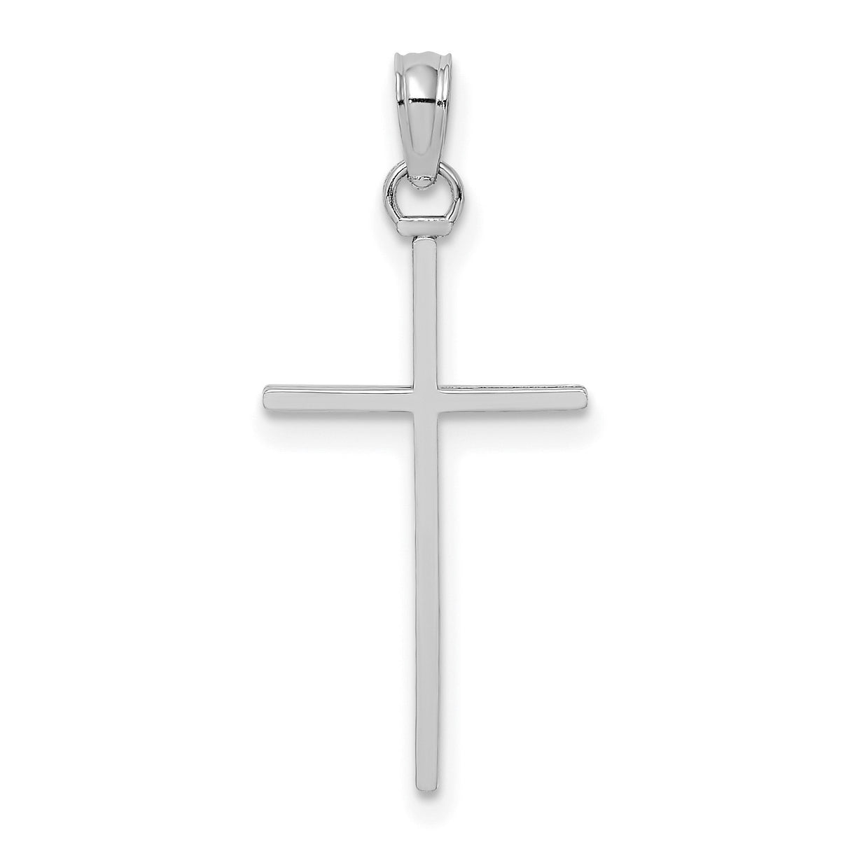 10k White Gold Cross Pendant, Polished Stick Design, Minimalist Faith Jewelry for Men and Women