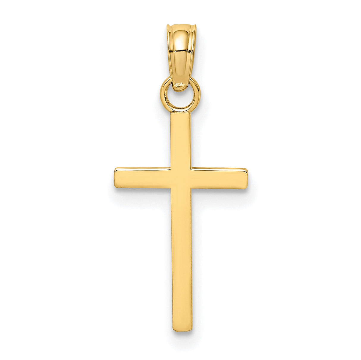 10k Yellow Gold Cross Pendant, Polished Minimalist Christian Charm for Men and Women