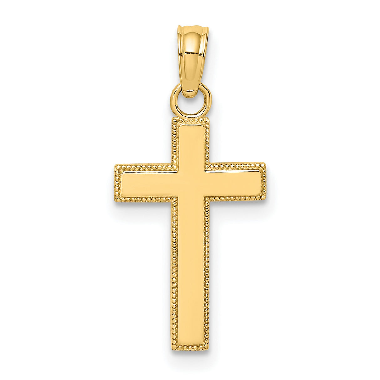 10k Yellow Gold Cross Pendant with Beaded Edge and Polished Finish