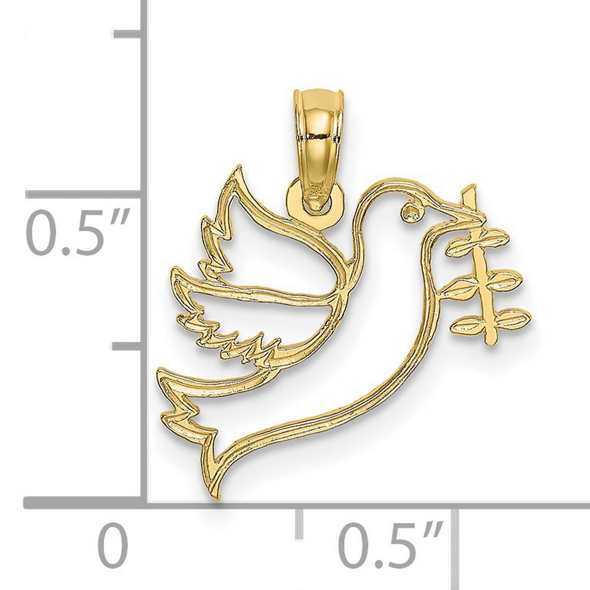 10k Yellow Gold Dove Pendant with Olive Branch, Religious Christian Charm