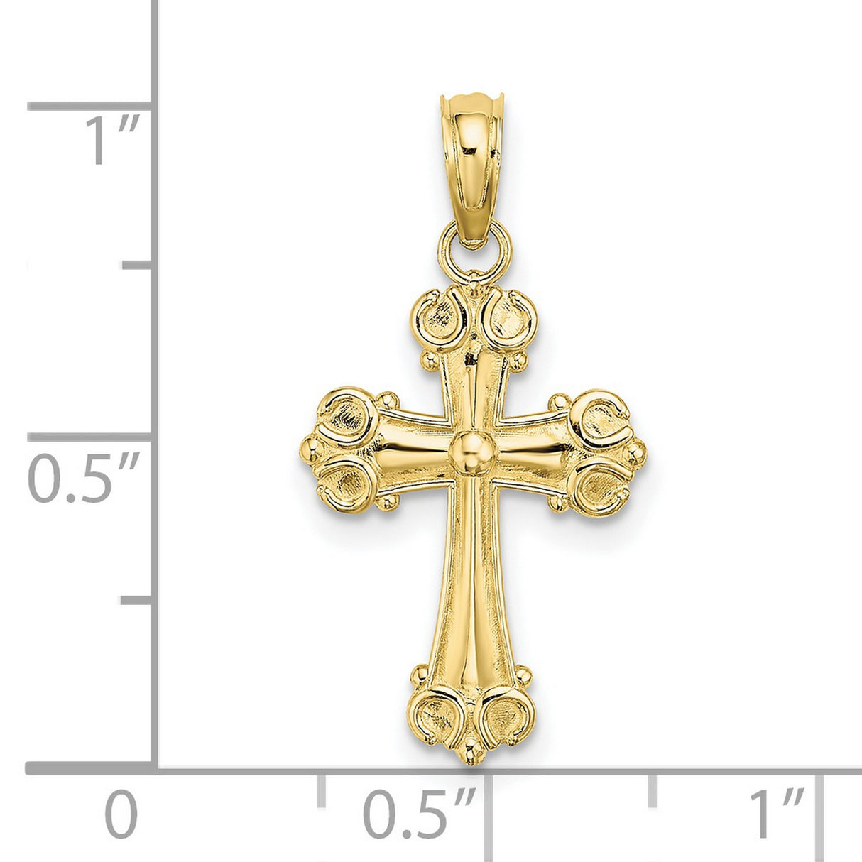 10k Yellow Gold Cross Pendant with Scroll Design and Raised Dome Center