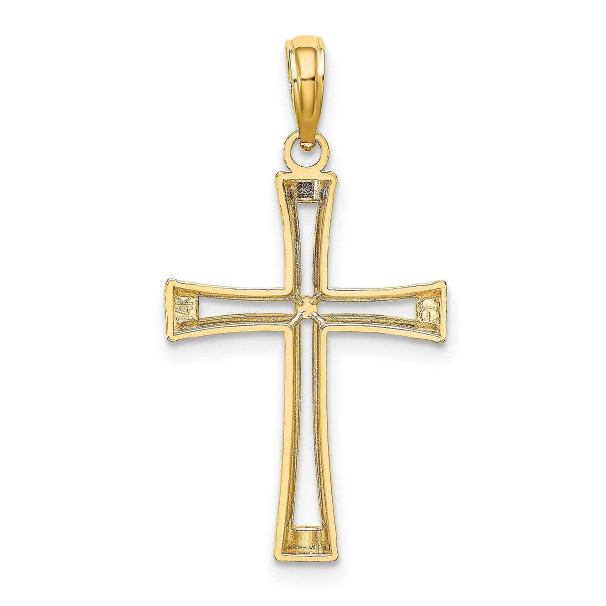 10k Yellow Gold Cross Pendant with Cut-Out Design and Beveled Edges for Men and Women