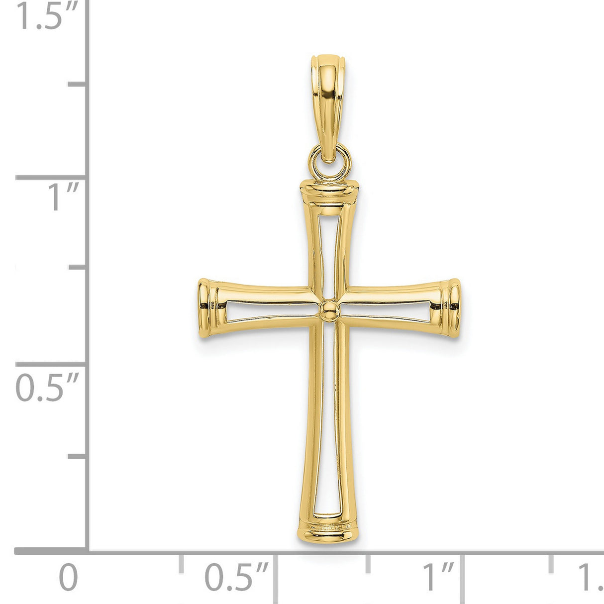 10k Yellow Gold Cross Pendant with Cut-Out Design and Beveled Edges for Men and Women
