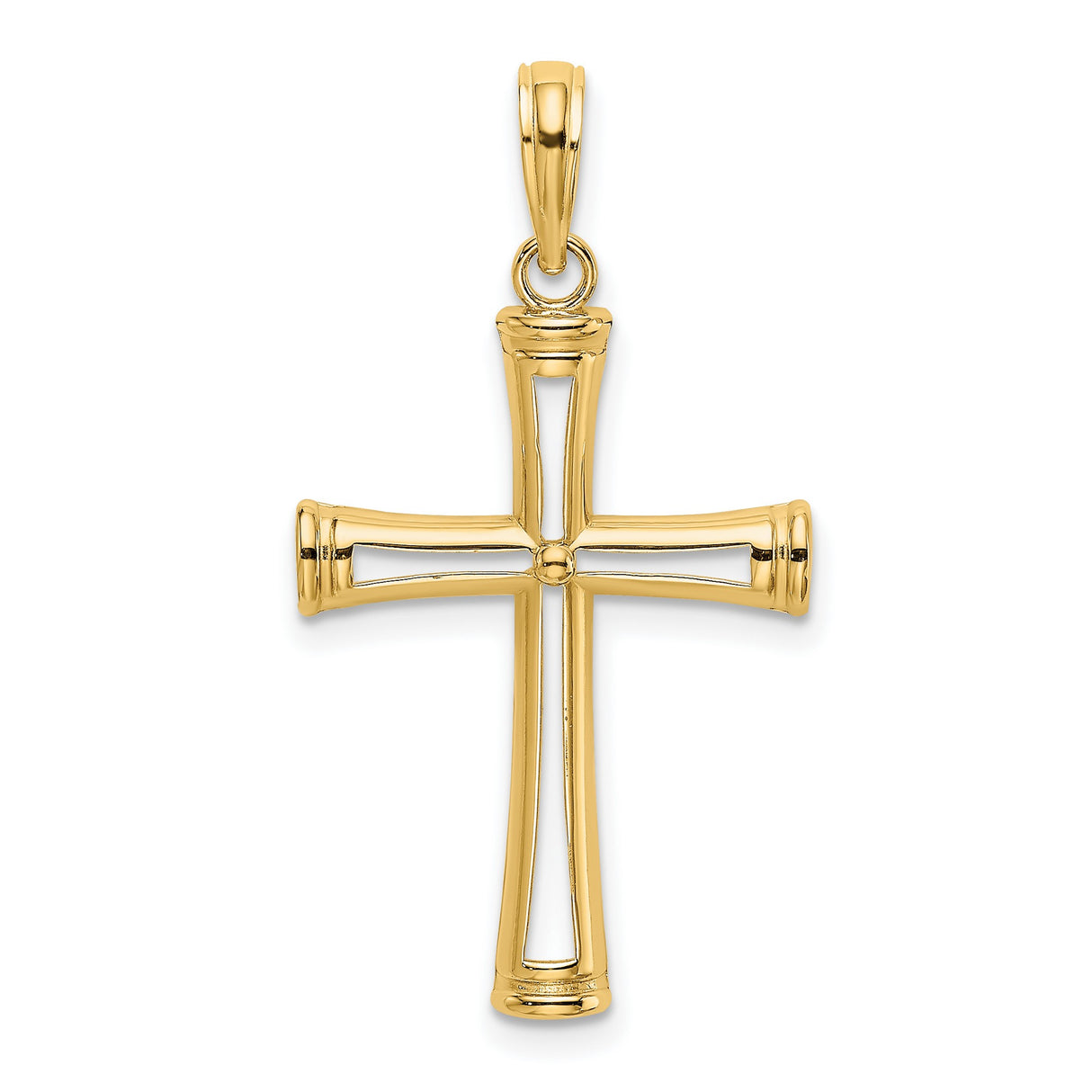 10k Yellow Gold Cross Pendant with Cut-Out Design and Beveled Edges for Men and Women