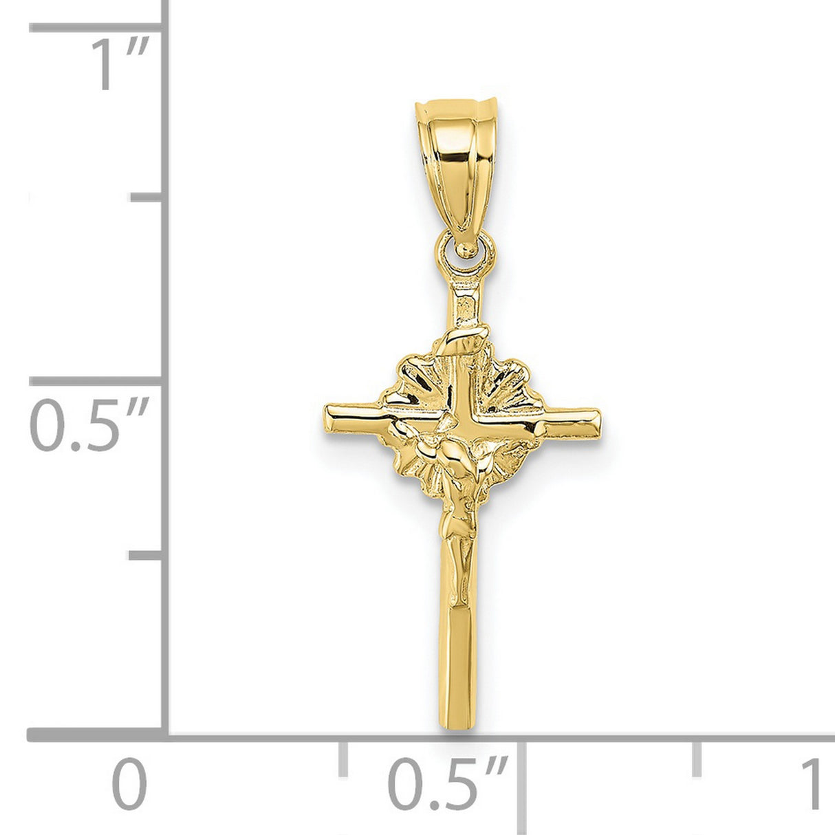 10k Yellow Gold Crucifix Cross Pendant with Polished Jesus Figure, Religious Charm