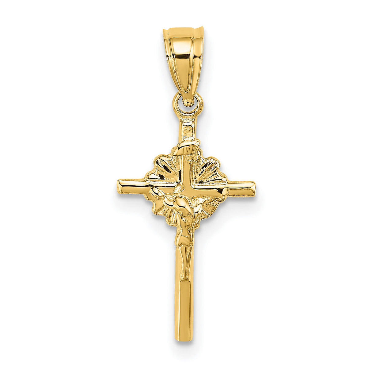 10k Yellow Gold Crucifix Cross Pendant with Polished Jesus Figure, Religious Charm