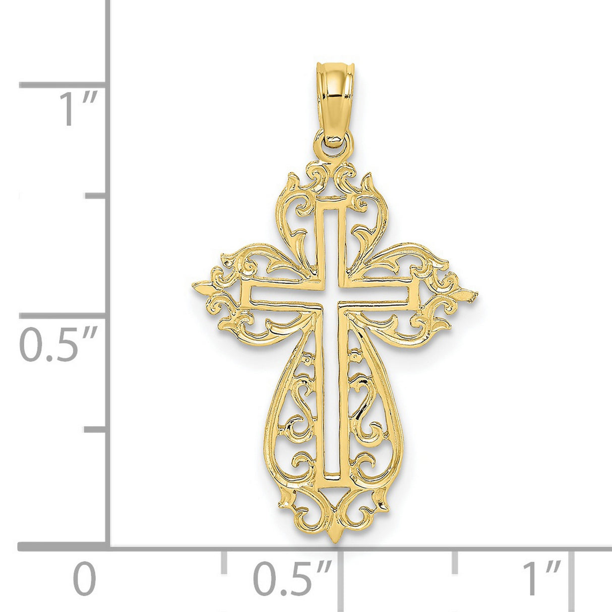 10k Yellow Gold Cross Pendant with Scroll Filigree Design, Baroque Style for Men and Women
