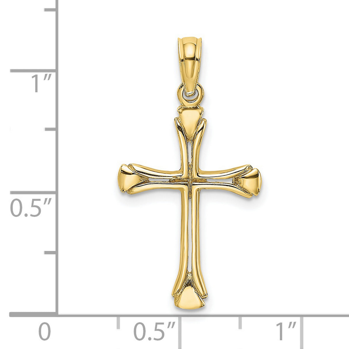 10k Yellow Gold Cross Pendant with Flared Tips and Beveled Edges High Polish Finish