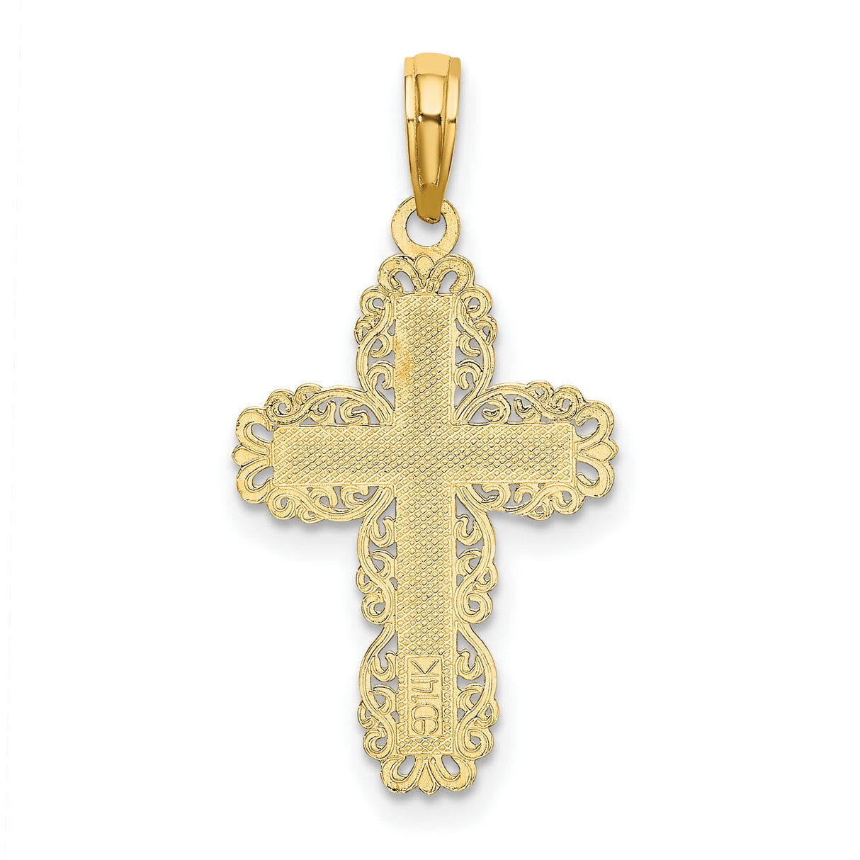 10k Yellow Gold Cross Pendant with Filigree Scroll Design Openwork for Men and Women