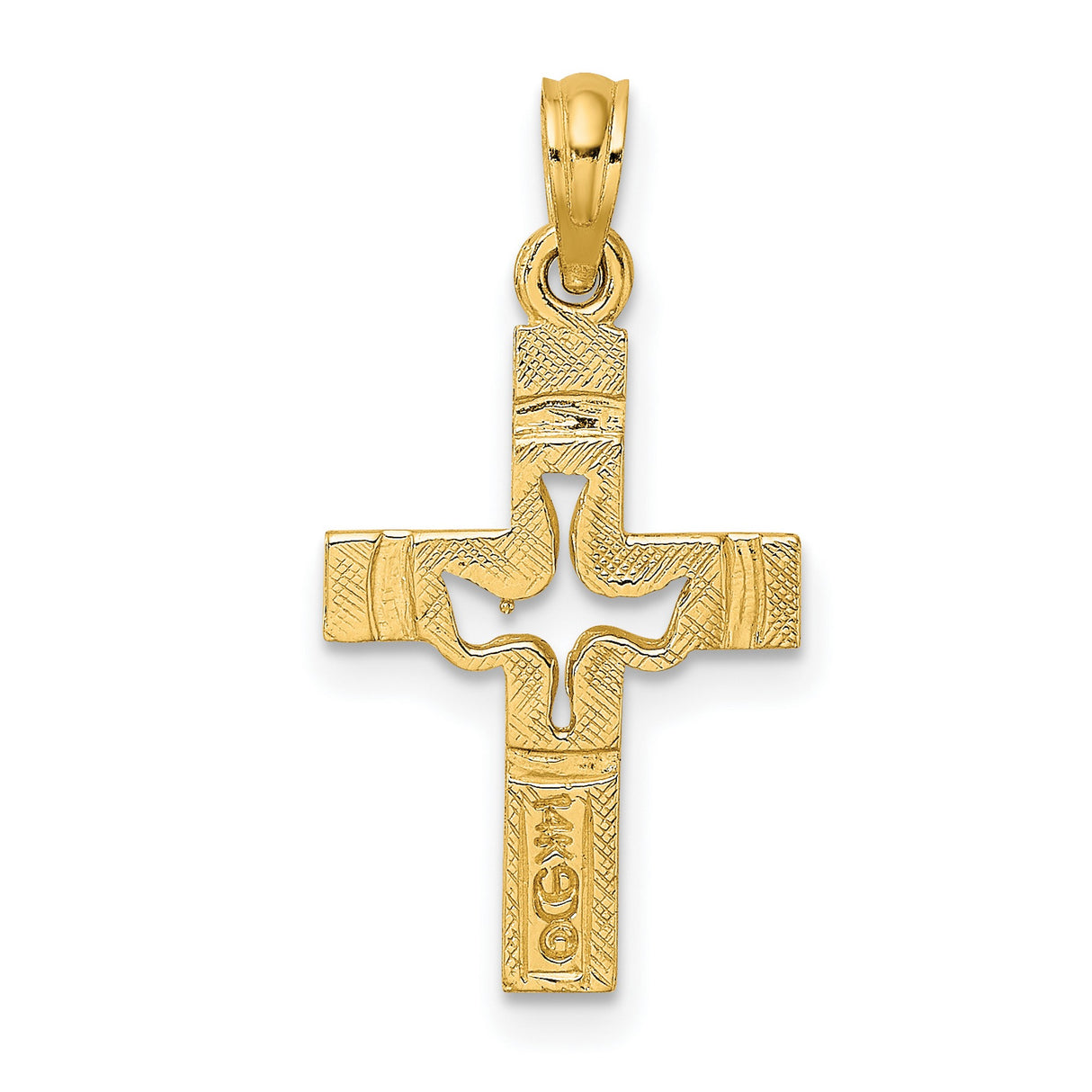 10k Yellow Gold Cross Pendant with Cutout Dove Design, Religious Symbol of Faith and Peace