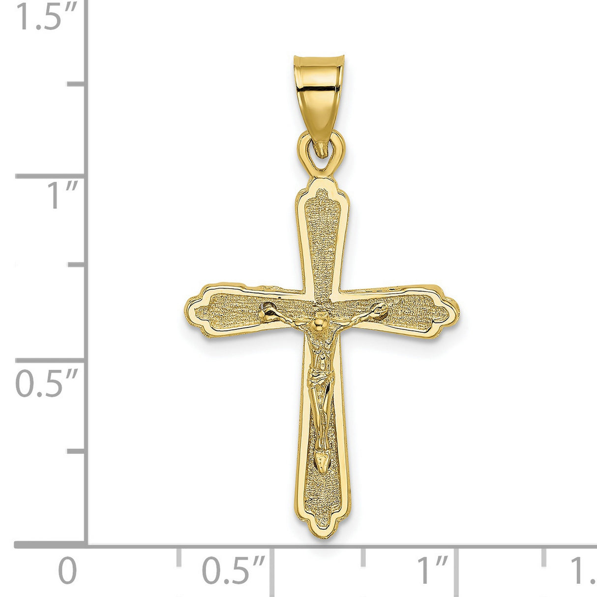 10k Yellow Gold Crucifix Cross Pendant, Textured Latin Cross Design for Men and Women