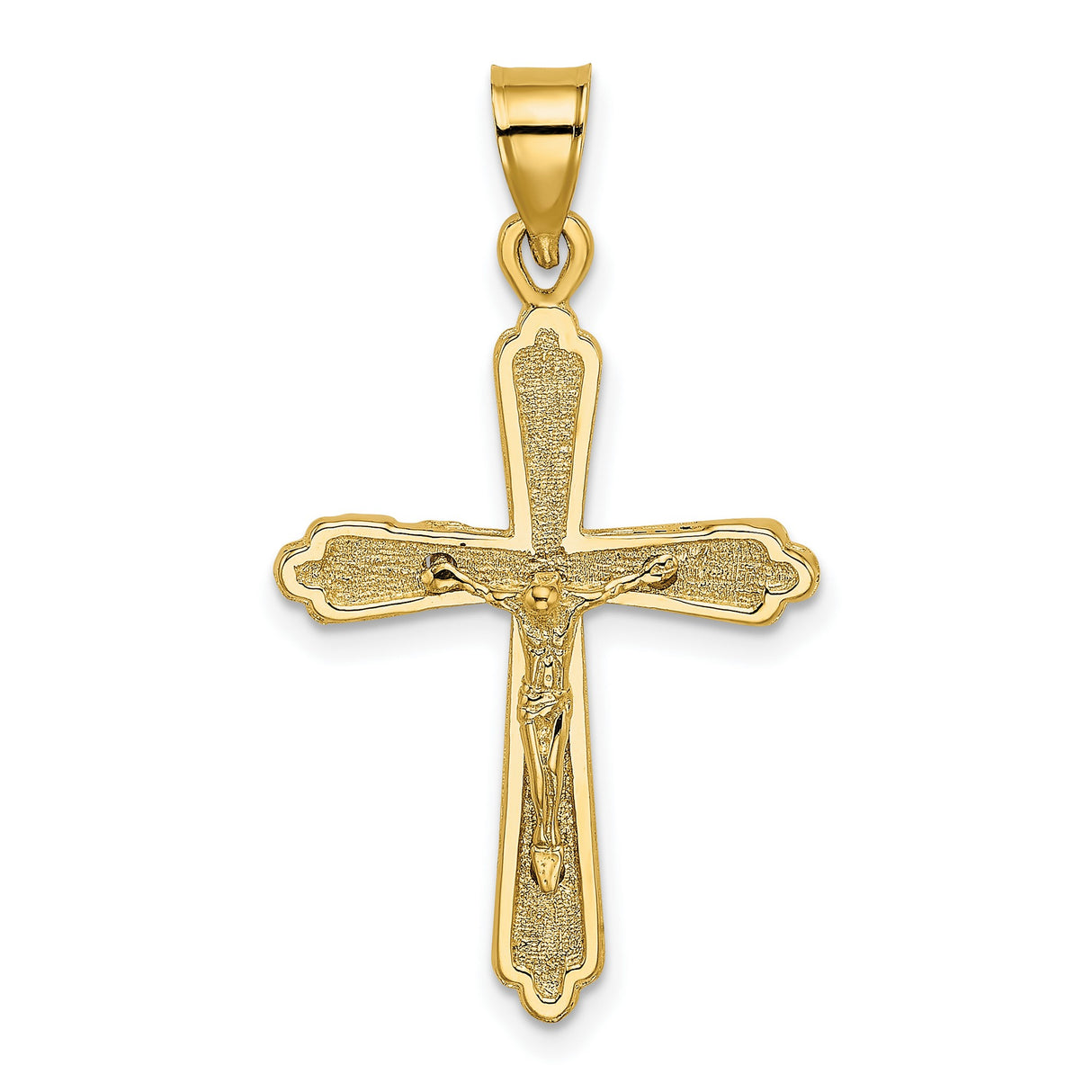 10k Yellow Gold Crucifix Cross Pendant, Textured Latin Cross Design for Men and Women