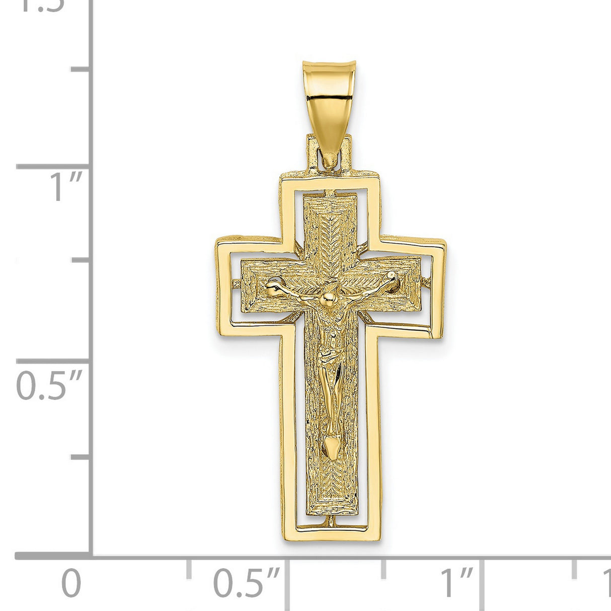 10k Yellow Gold Crucifix Cross Pendant with Textured Detailing, Polished Finish, Christian Religious Jewelry