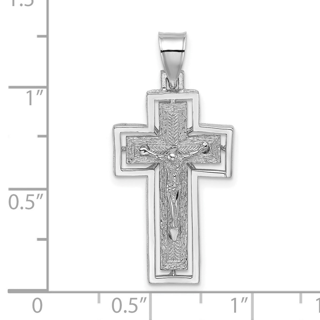 10k White Gold Crucifix Cross Pendant with Sculpted Jesus, Religious Christian Symbol