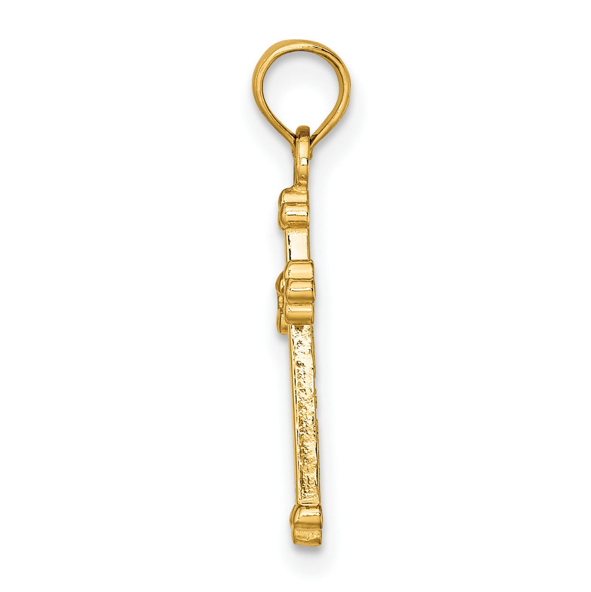 10k Yellow Gold Cross Pendant with Polished Finish and Beaded Fleur Design