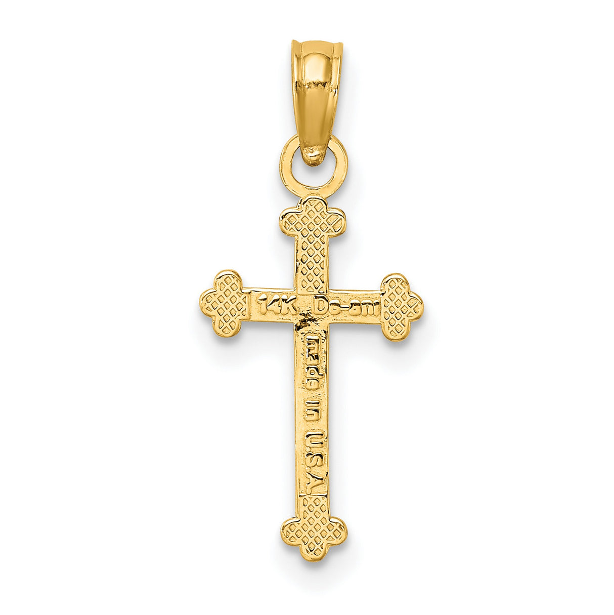 10k Yellow Gold Cross Pendant with Polished Finish and Beaded Fleur Design