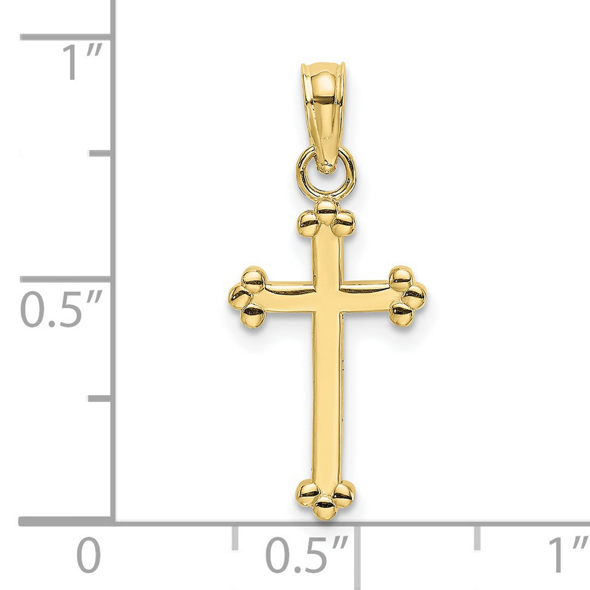 10k Yellow Gold Cross Pendant with Polished Finish and Beaded Fleur Design