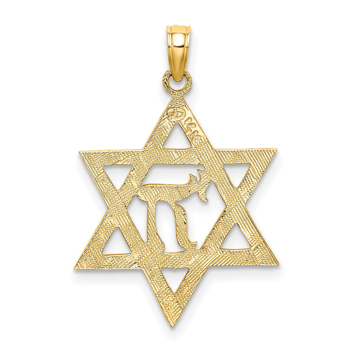 10k Yellow Gold Star of David Pendant with Chai Symbol, Jewish Faith Design, Unisex