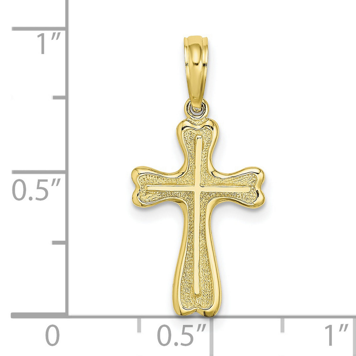 10k Yellow Gold Cross Pendant with Textured Heart Edges and Dimensional Design
