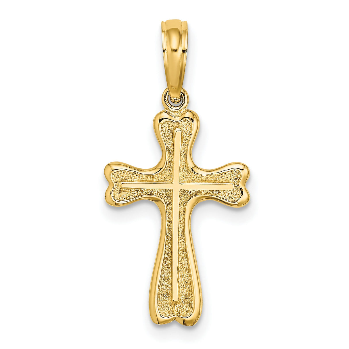 10k Yellow Gold Cross Pendant with Textured Heart Edges and Dimensional Design