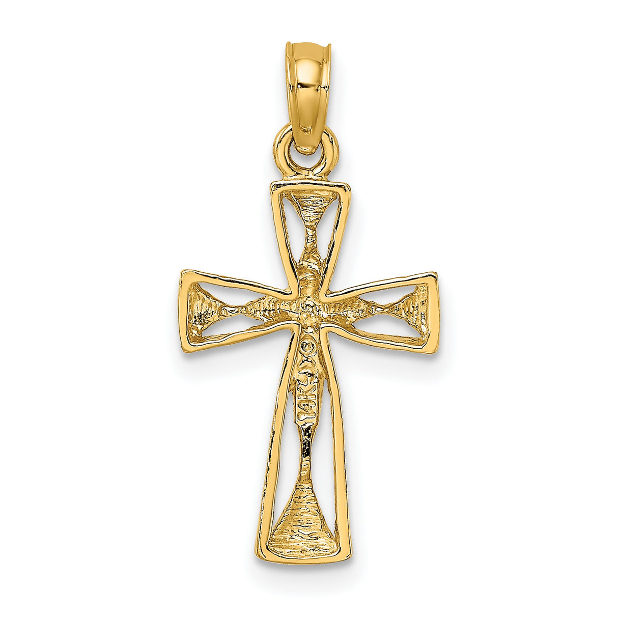 10k Yellow Gold Cross Pendant with Textured Arms and Starburst Center Design