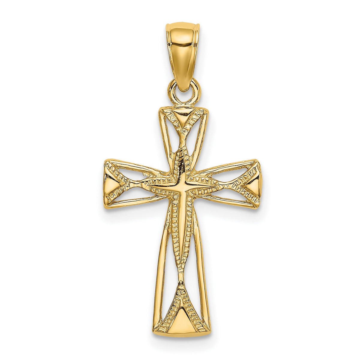 10k Yellow Gold Cross Pendant with Cutout Design and Textured Openwork Charm