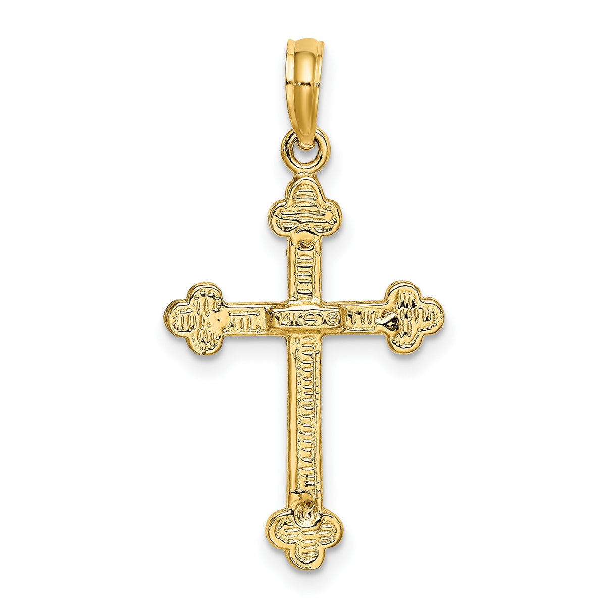 10k Yellow Gold Crucifix Cross Pendant with High Relief Christ Latin Budded Design