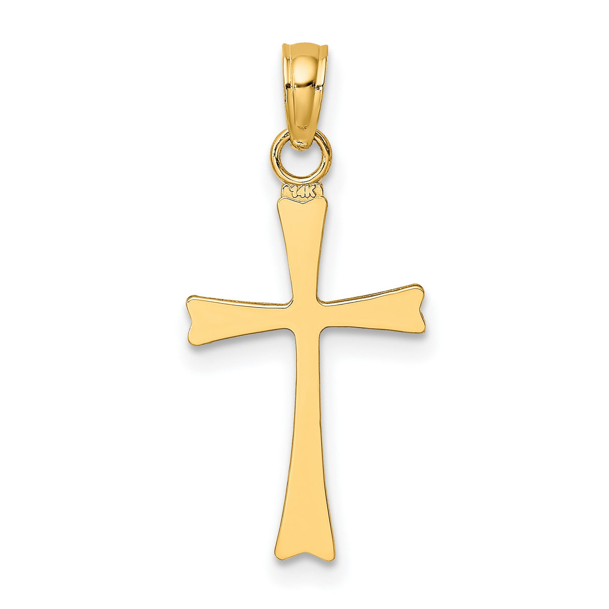 10k Yellow Gold Cross Pendant, Classic Polished Flared Edge Religious Charm for Men and Women