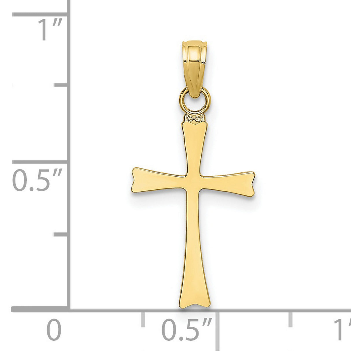 10k Yellow Gold Cross Pendant, Classic Polished Flared Edge Religious Charm for Men and Women