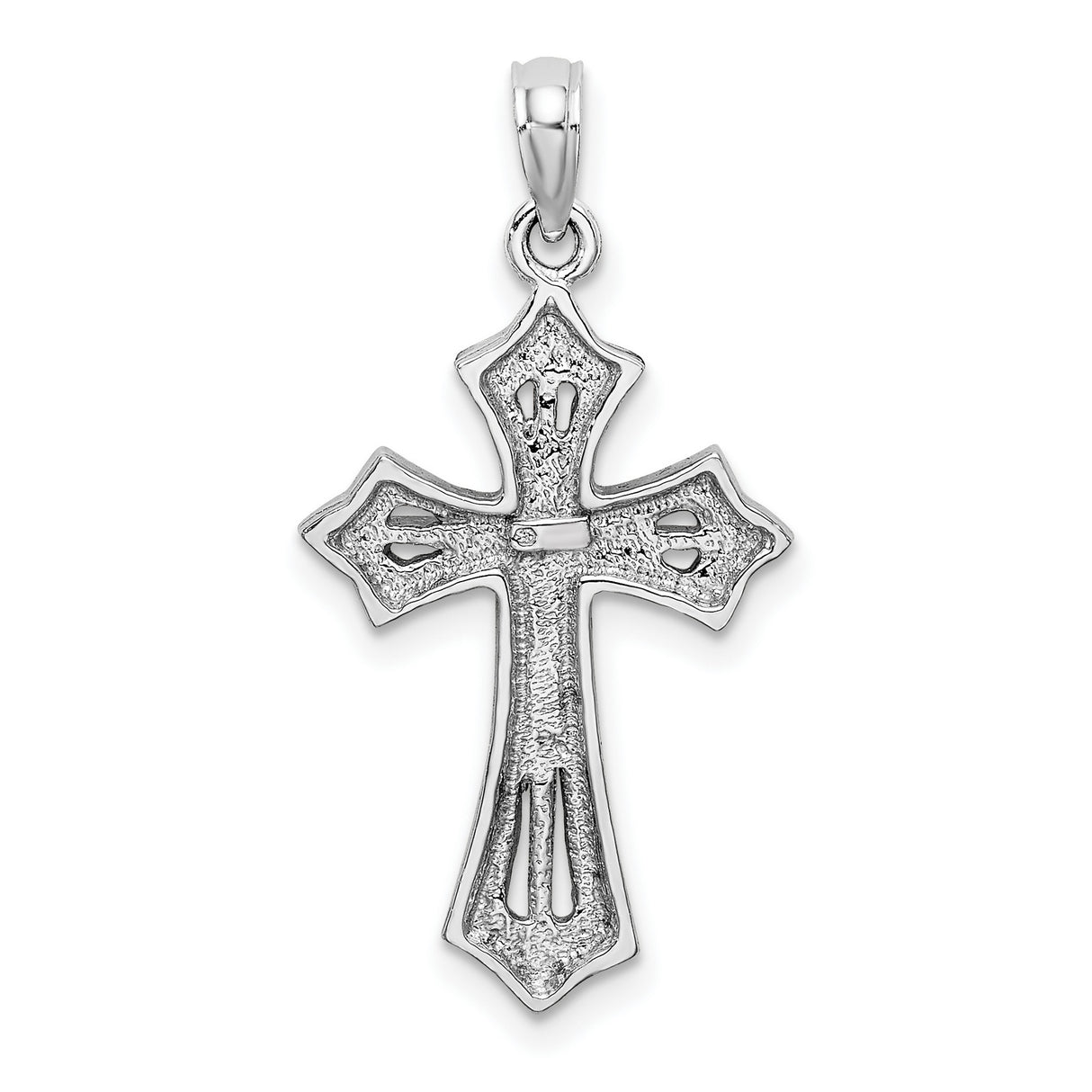 10k White Gold Fleur Cross Pendant with Textured Openwork Design