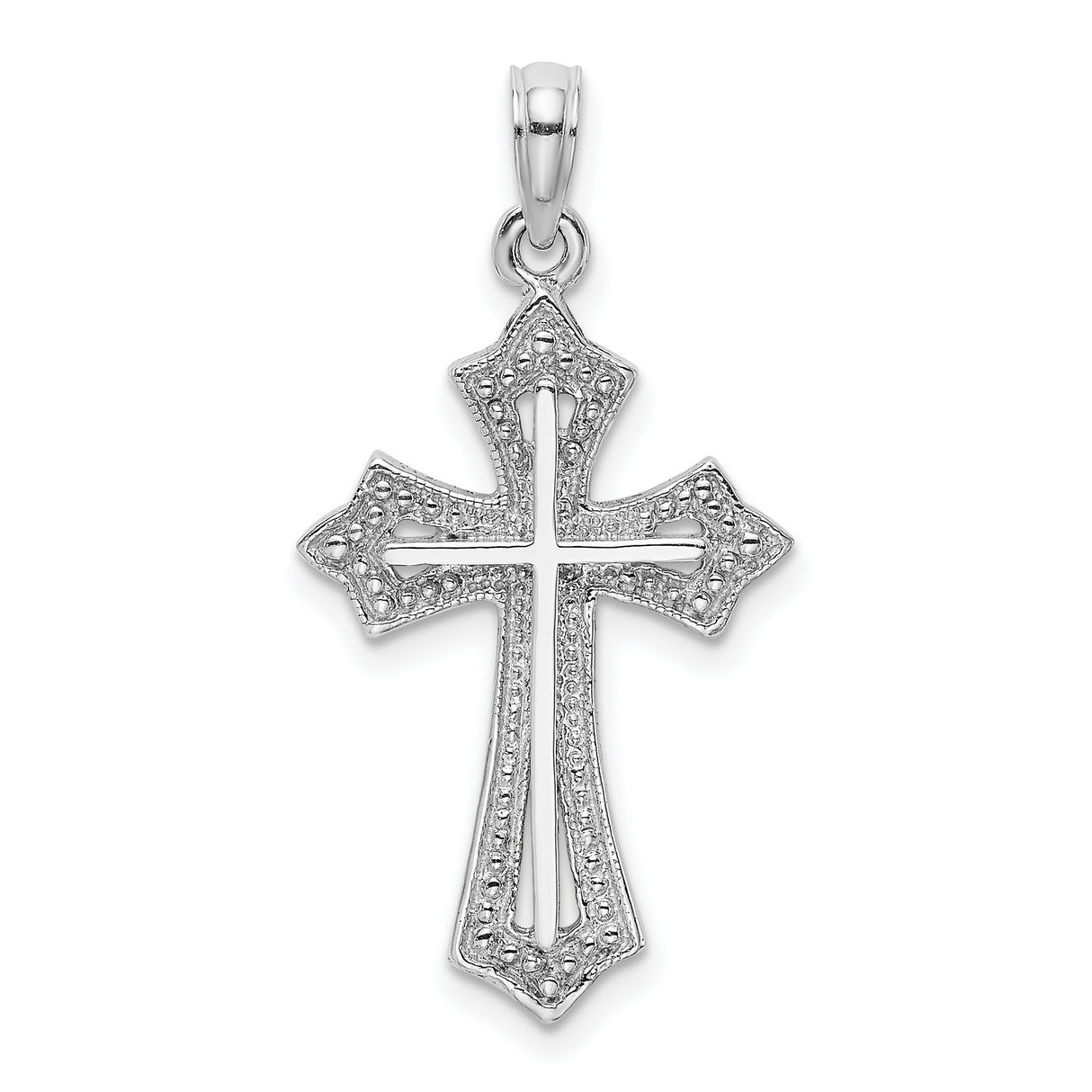 10k White Gold Fleur Cross Pendant with Textured Openwork Design