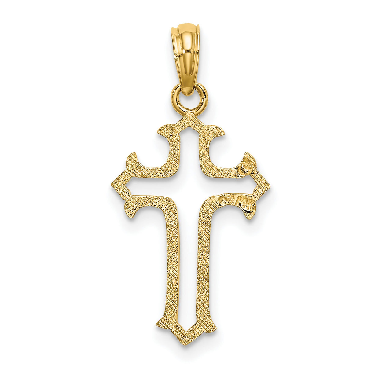 10k Yellow Gold Cross Pendant with Open Cutout Design and Flame-Tipped Edges
