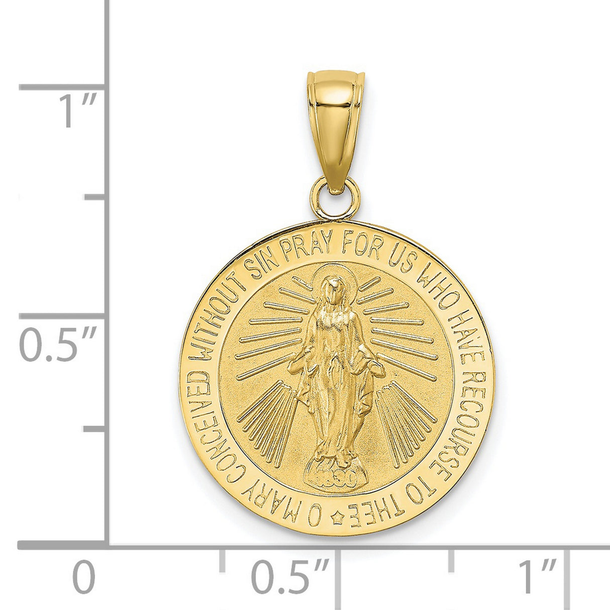 10k Yellow Gold Miraculous Medal Pendant Featuring Virgin Mary, Catholic Religious Charm