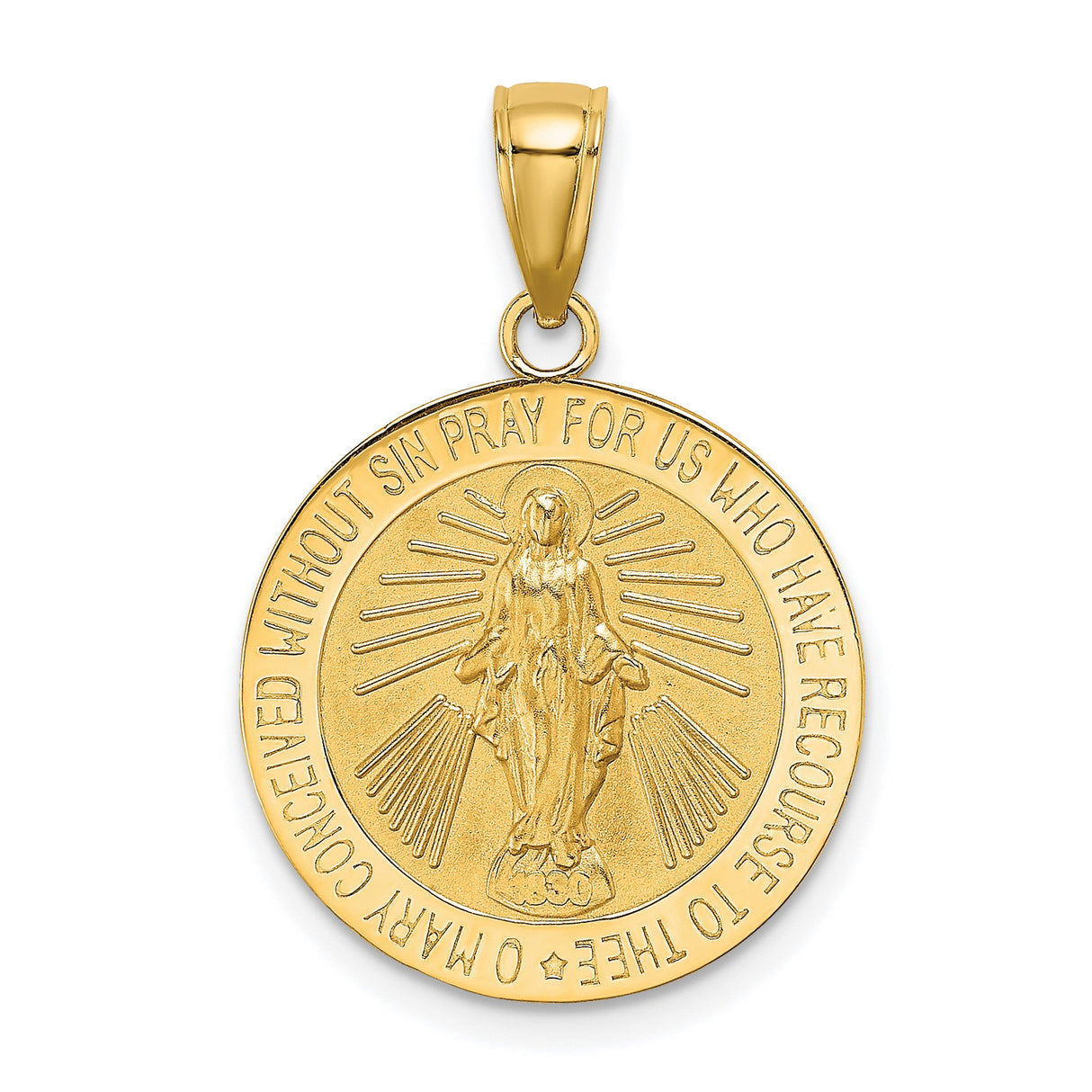 10k Yellow Gold Miraculous Medal Pendant Featuring Virgin Mary, Catholic Religious Charm