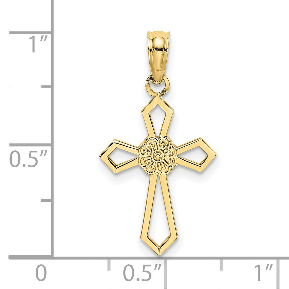 10k Yellow Gold Cross Pendant with Floral Cut-Out and Geometric Design Religious Charm