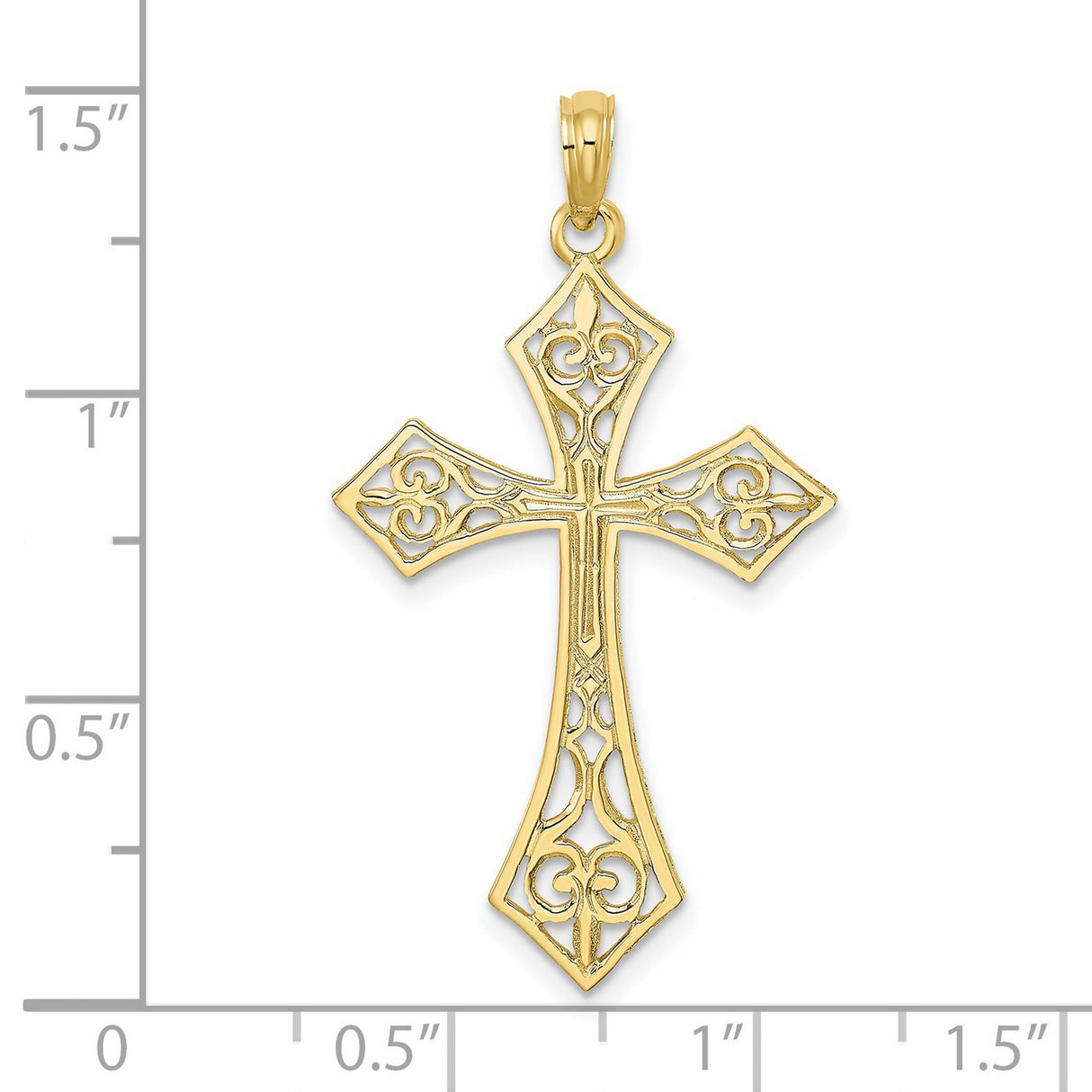 10k Yellow Gold Filigree Cross Pendant with Scrollwork and Polished Finish