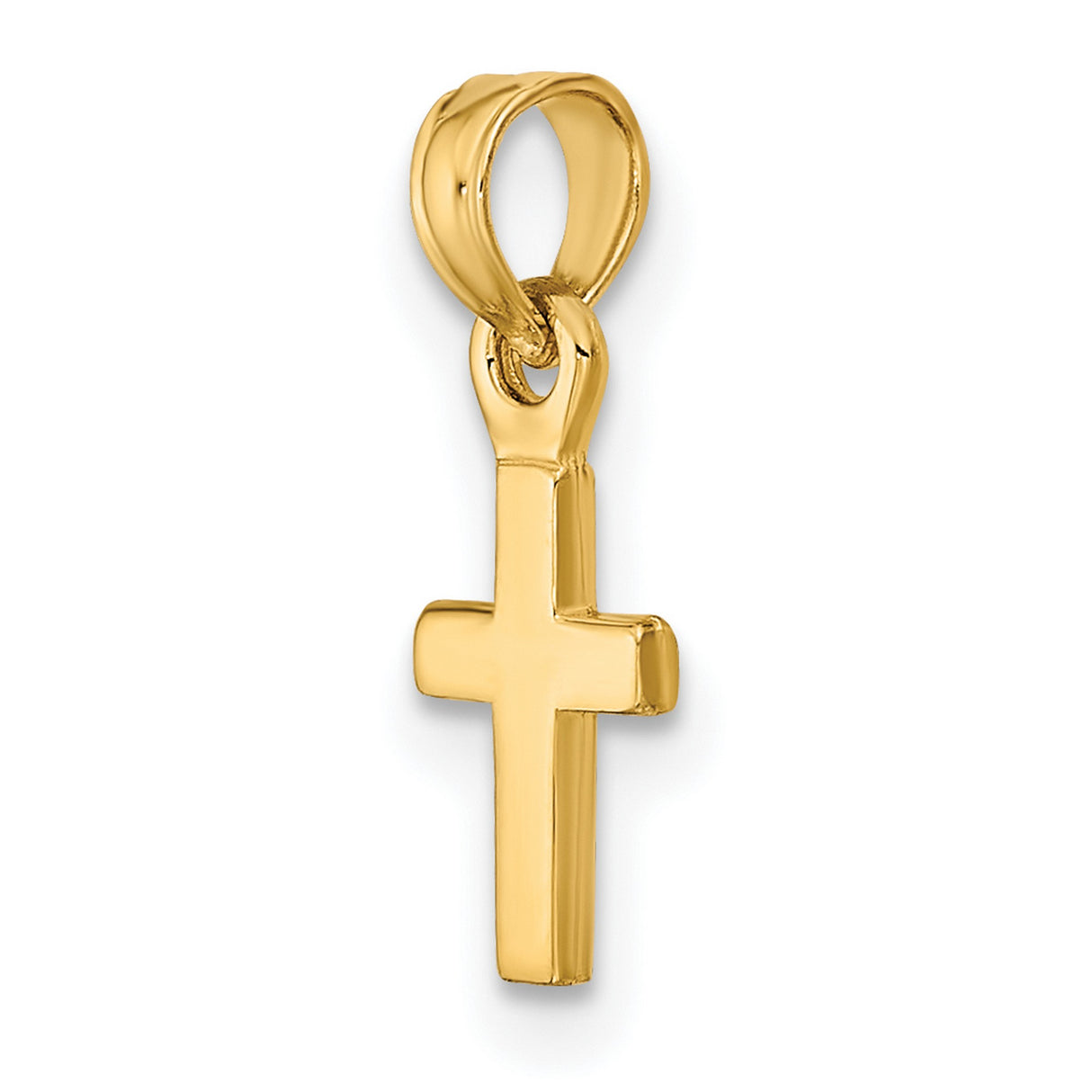 10k Yellow Gold Cross Pendant, Polished Minimalist Religious Charm for Men and Women