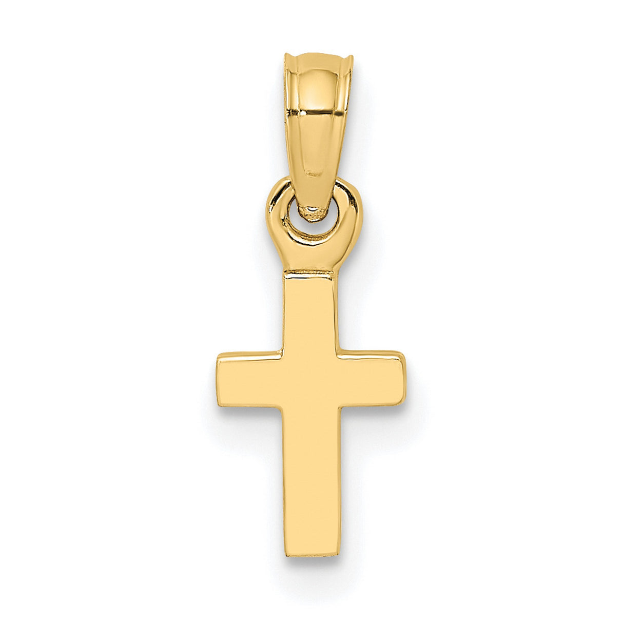 10k Yellow Gold Cross Pendant, Polished Minimalist Religious Charm for Men and Women
