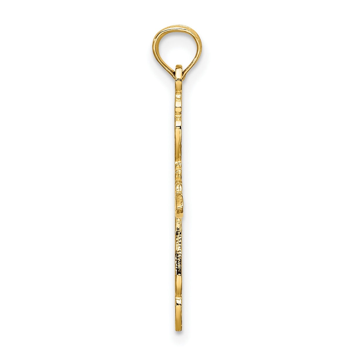 10k Yellow Gold Cross Pendant with Lace Filigree and Floral Accent for Men and Women