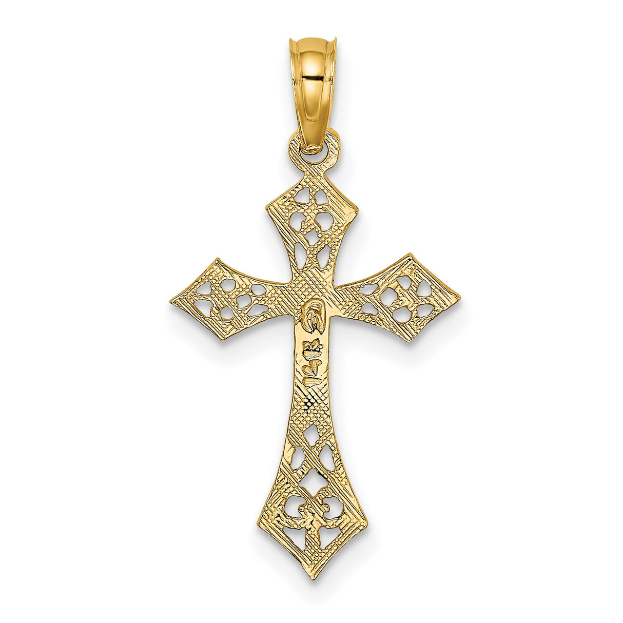 10k Yellow Gold Cross Pendant with Filigree Openwork Design and Polished Finish