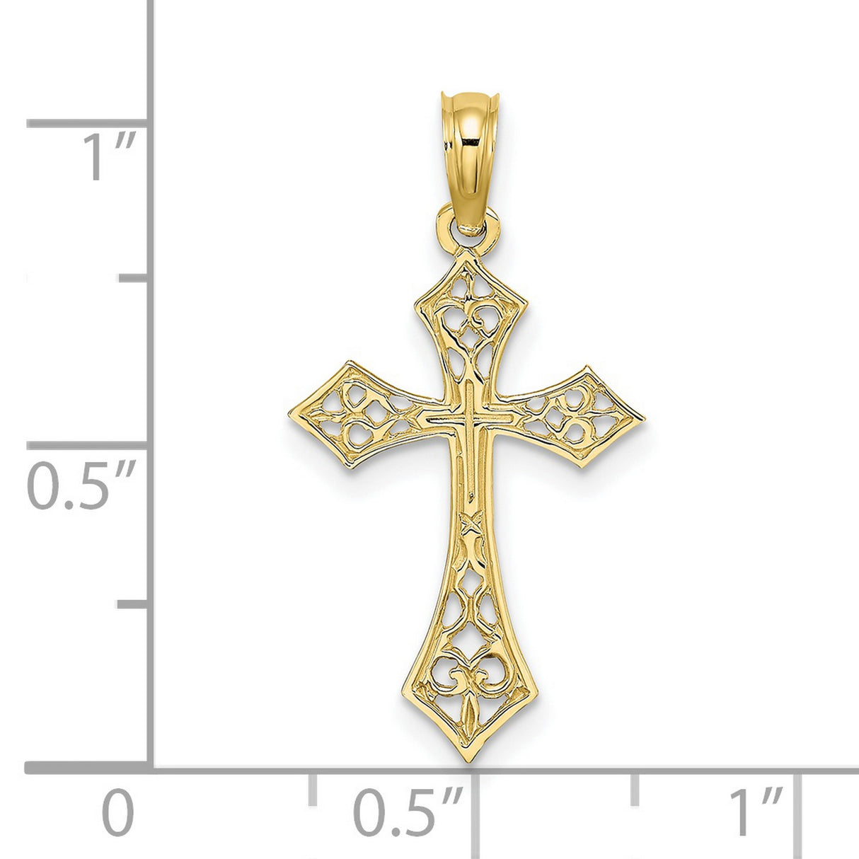 10k Yellow Gold Cross Pendant with Filigree Openwork Design and Polished Finish