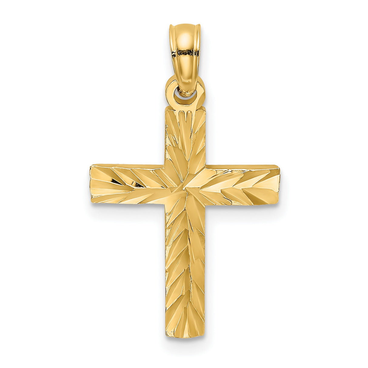 10k Yellow Gold Cross Pendant with Polished and Textured Block Design for Men and Women