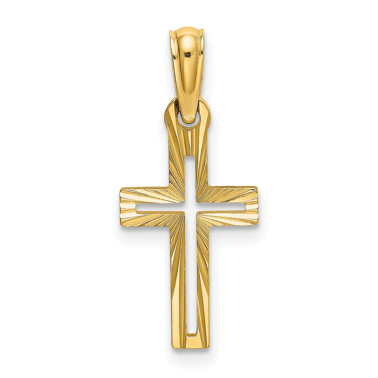 10k Yellow Gold Cross Pendant, Textured Diamond-Cut Open Design, Unisex Spiritual Jewelry