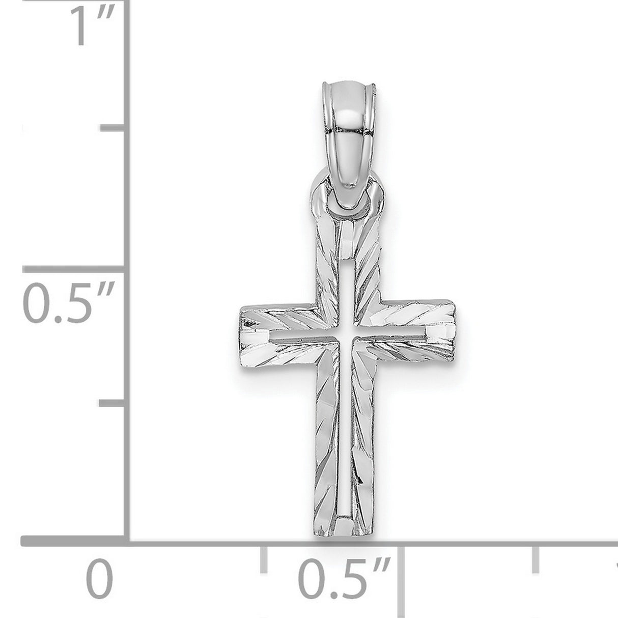 10k White Gold Cross Pendant, Diamond Cut with Beveled Edges and Textured Finish