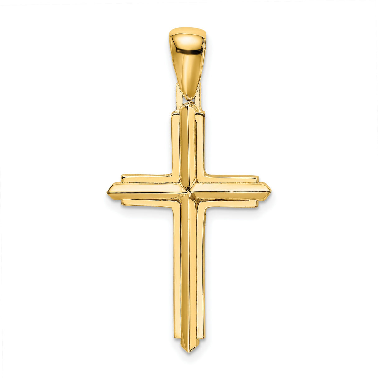 10k Yellow Gold Cross Pendant, Polished Minimalist Religious Charm for Men and Women